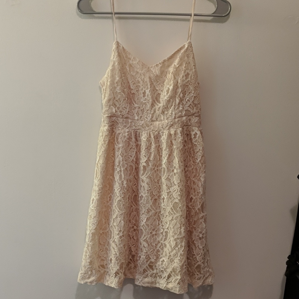 Tan lace fit and flare dress